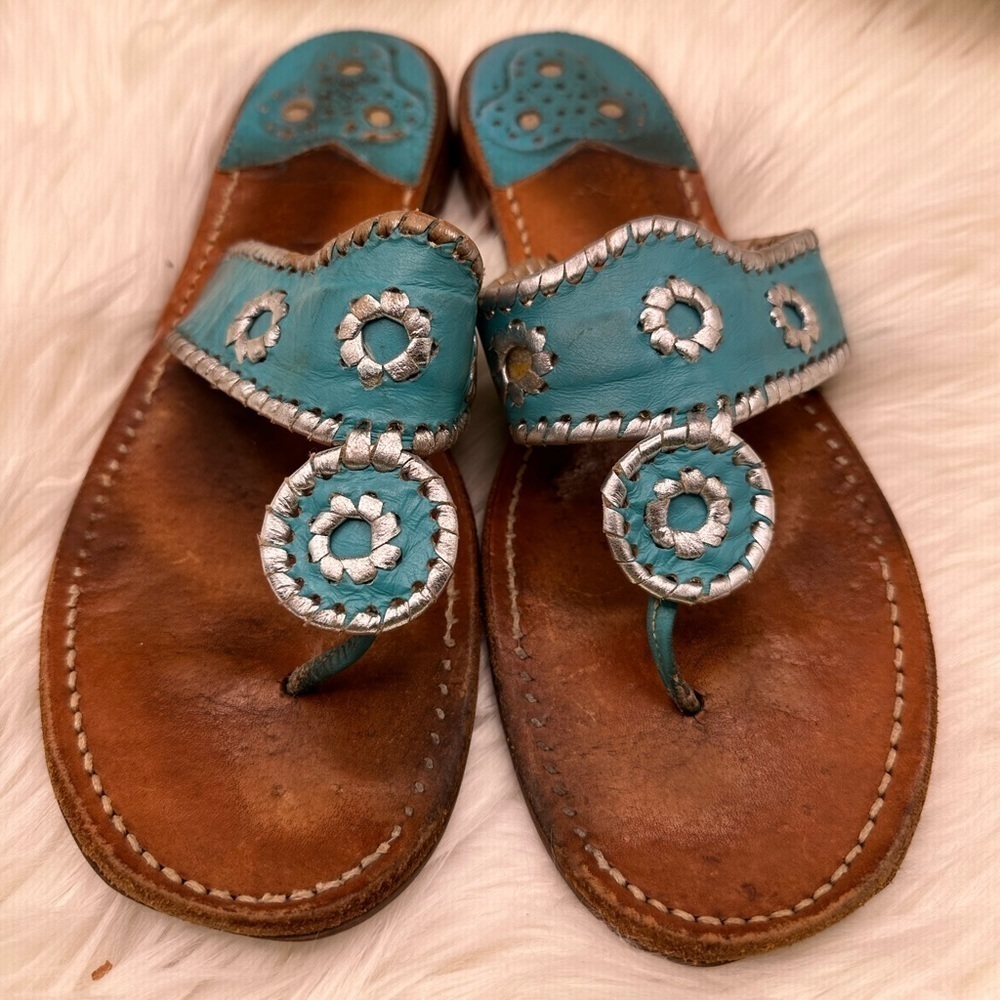 Jack Rogers Teal Silver Classic Sandals Size 9